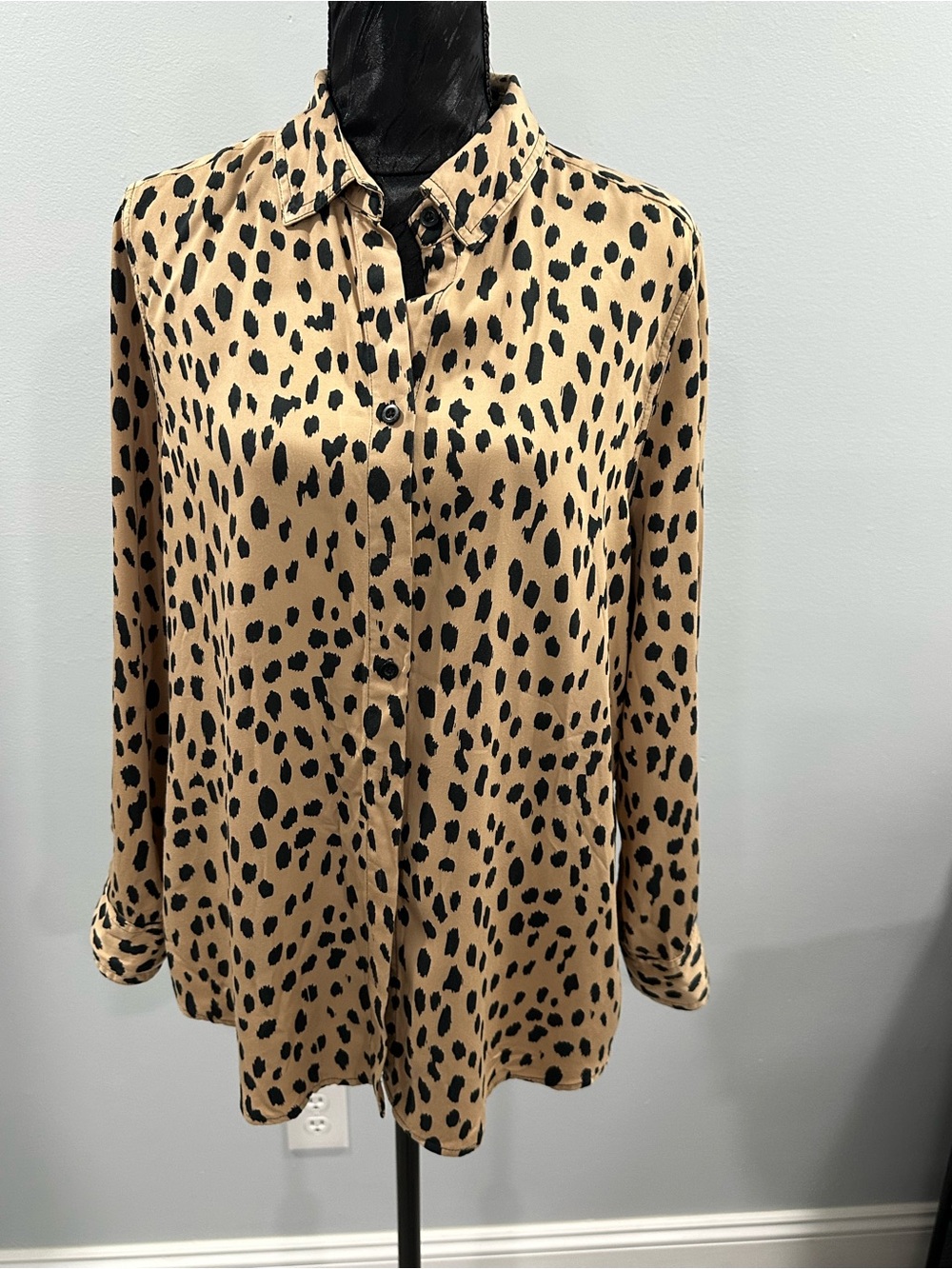 Chico's Black and Tan Leopard Print Button-Down Top